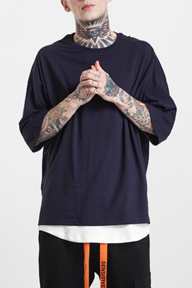 New Trendy Simple Plain Half-Sleeved Streetwear Oversized T-Shirt