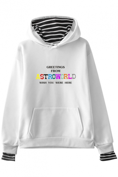 Popular Colorful Letter ASTROWORLD Printed Long Sleeve Striped Inside Loose Fit Hoodie