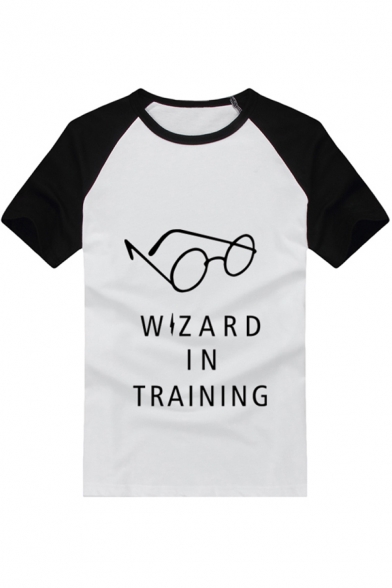 Popular Harry Potter Eyeglass Letter WIZARD IN TRAINING Print Raglan Sleeve White Cotton T-Shirt