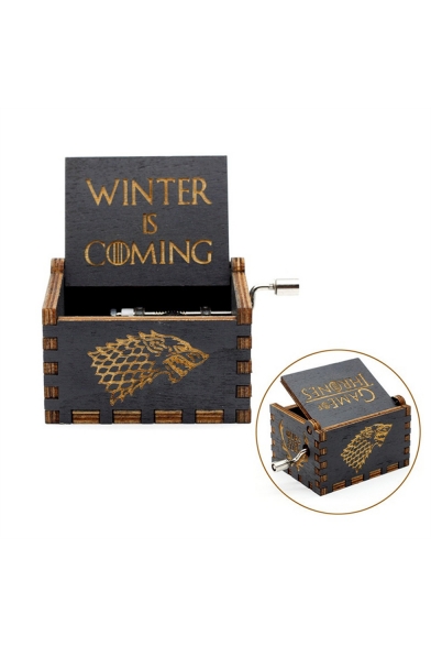 Popular Letter WINTER IS COMING Wolf Head Printed Retro Wooden Hand Cranked Music Box