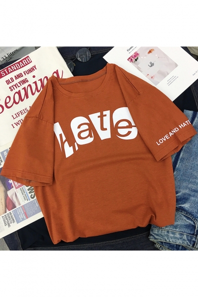Unique Letter LOVE HATE Print Street Fashion Cotton Casual T-Shirt