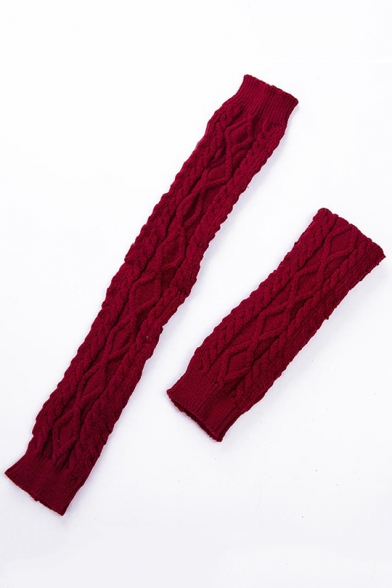 Burgundy Knit Cable Knee Length Stockings