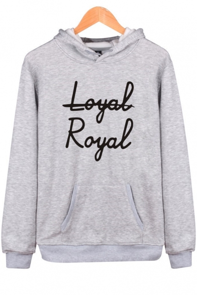New Stylish Letter LOYAL ROYAL Pattern Long Sleeve Casual Loose Fitted Hoodie