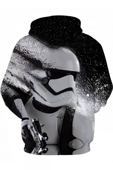 New Trendy 3D Star Wars Figure Print Long Sleeve Black Box Loose Hoodie