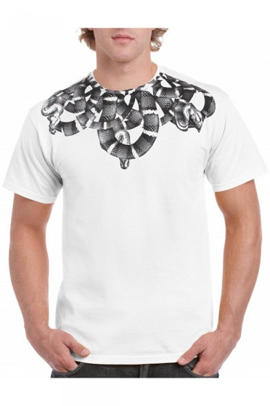 Slim Short Sleeve Round Neck Pattern Casual Sports Tee for Men