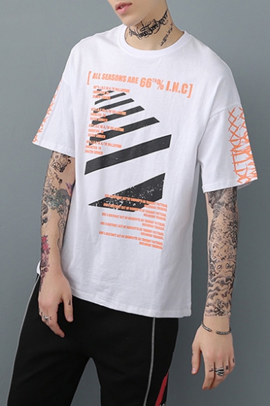 Street Fashion Striped Letter Graffiti Printed Summer Casual T-Shirt