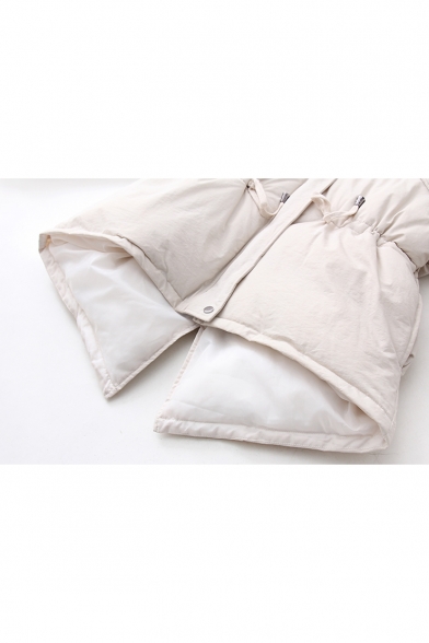 Trendy Fur-Trimmed Hood Long Sleeve Drawstring Waist Warm Thick Cotton Padded Coat