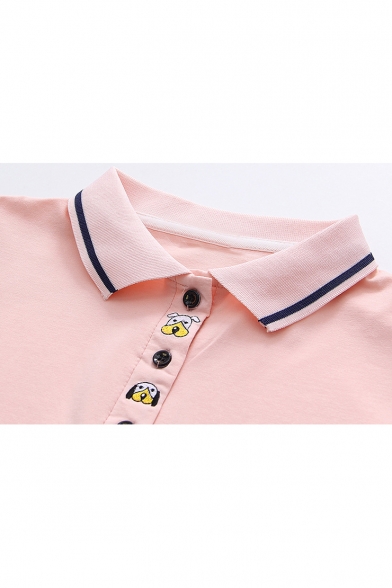 Cartoon Dog Button Lapel Collar Short Sleeve Casual Loose Polo Shirt