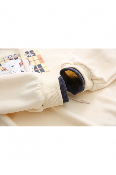 Cartoon Teddy Bear Printed Loose Casual Relaxed Long Sleeve Pullover Hoodie