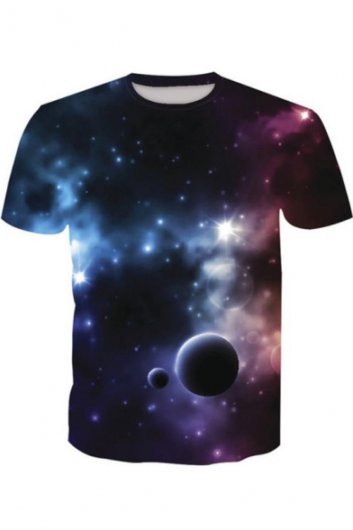 Fancy 3D Purple Galaxy Print Short Sleeve Loose Casual T-Shirt