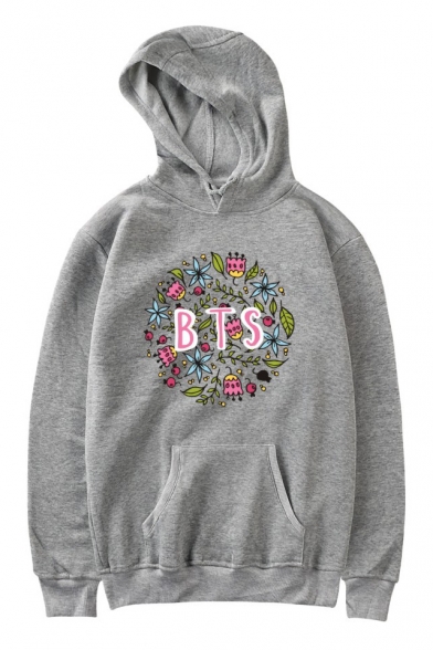 Fashion Boy Band Basic Simple Floral Letter Printed Long Sleeve Loose Fitted Hoodie