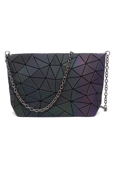 Fashion Chain Colorblock Geometric Black Shoulder Bag