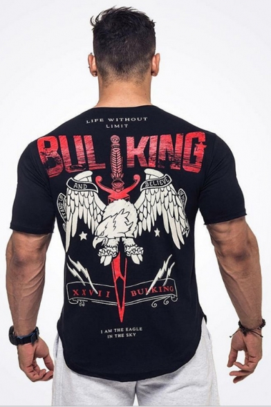 Men's Cool Letter BUL KING Wing Printed Outdoor Sport Running Quick Dry Fitted Graphic T-Shirt
