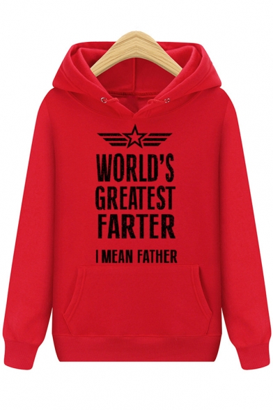 New Stylish Letter WORLD'S GREATEST FARTER Print Kangaroo Pocket Long Sleeve Fitted Hoodie