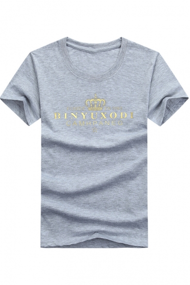 New Trendy Letter BINYUXODI Crown Pattern Round Neck Short Sleeve T-Shirt
