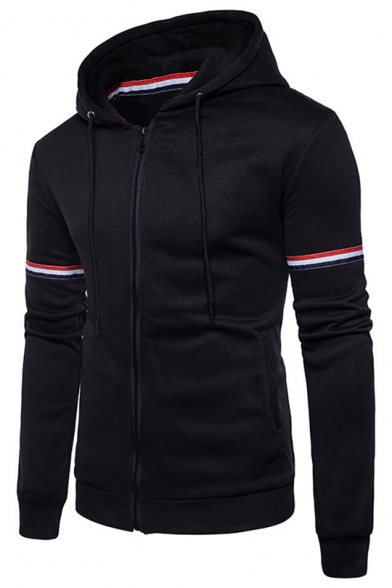 Trendy Blue and White and Red Striped Print Long Sleeve Men's Zip Up ...