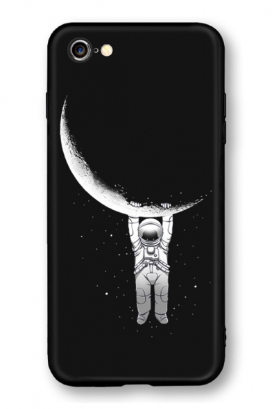 Unique Awesome Moon Astronaut Print Black Soft iPhone Case