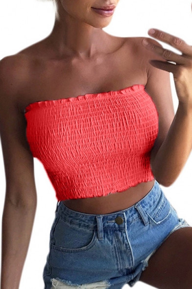 Women's New Trendy Simple Plain Sexy Elastic Cropped Bandeau Top
