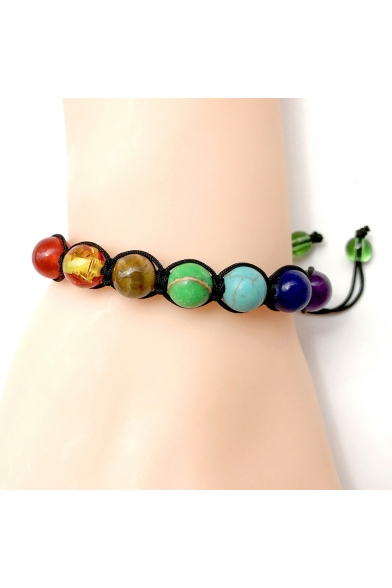 Fancy Seven Color Rainbow Gemstone 10mm Bead Bracelet for Gift