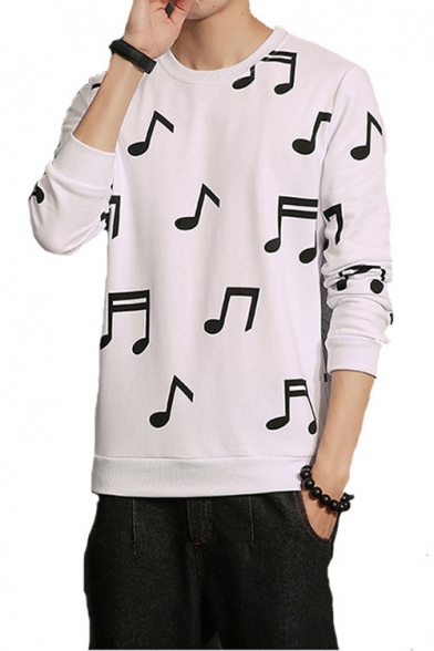 Womens Long Sleeve Hoodie Musical Note Print Sweatshirt Jumper Pullover Tops Casual Blouse 