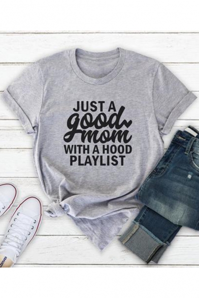 Simple Letter JUST A GOOD MOM Print Basic Short Sleeve Loose Fit T-Shirt