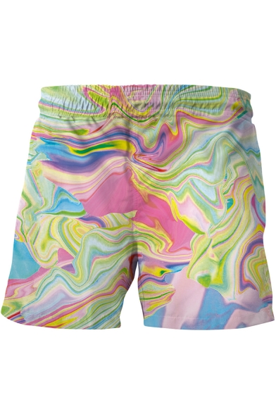 Stylish 3D Colorful Wave Painting Print Drawstring Waist Loose Casual Men's Beach Swim Trunks
