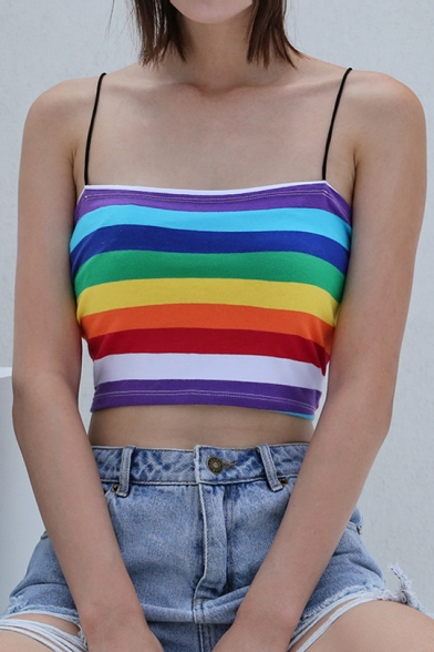 Summer Hot Fashion Colorful Striped Printed Cropped Cami Top