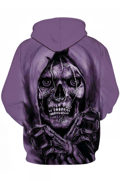 3D Purple Beatles Skull Printed Long Sleeve Loose Chunky Hoodie for Men