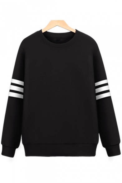 Classic Trendy Striped Print Long Sleeve Crewneck Casual Relaxed Pullover Sweatshirt