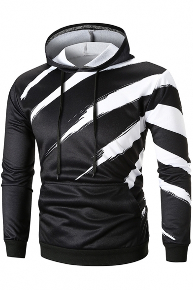 Men's Colorful Striped Print Long Sleeve Slim Fitted Light Drawstring Hoodie
