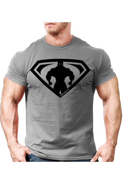 Men's Cool Superman Logo Printed Short Sleeve Muscle Sports Training Workout Cotton T-Shirt
