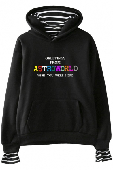 Popular Colorful Letter ASTROWORLD Printed Long Sleeve Striped Inside Loose Fit Hoodie