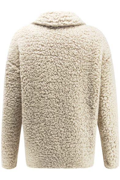 Single Breasted Lapel Collar Plain Fleece Warm Coat