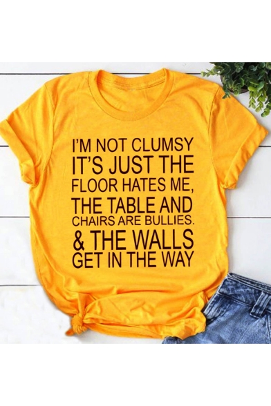 Street Style Fashion Letter I'M NOT CLUMSY Print Relaxed Short Sleeve T-Shirt
