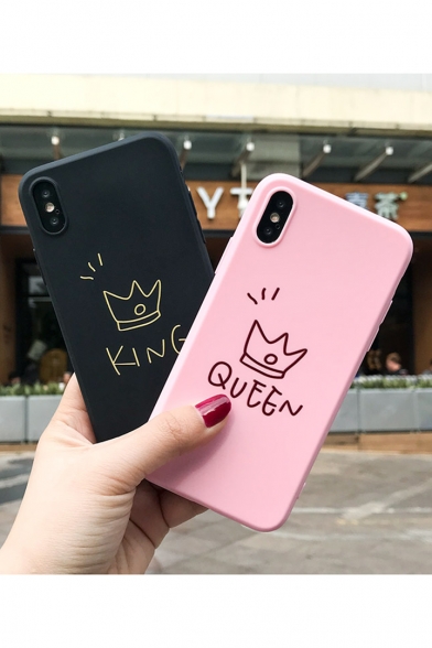 Stylish Letter KING QUEEN Crown Printed Soft Basic iPhone Case