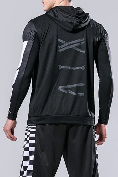 Trendy Logo Print Outdoor Athletic Quick Dry Sleeveless Black Lightweight Hoodie