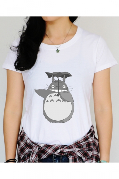 Trendy Lovely Cartoon Totoro Printed Round Neck Short Sleeve Loose Fitted T-Shirt