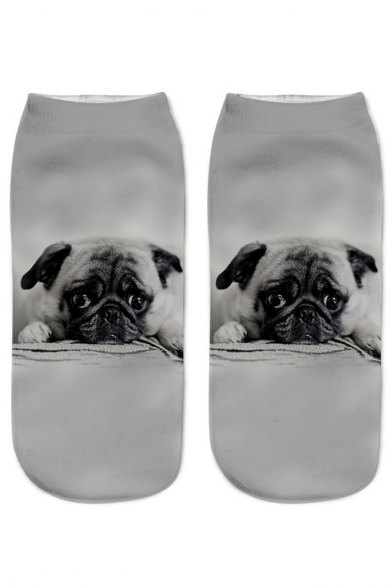 Unique Dog Printed White Ankle High Cotton Socks