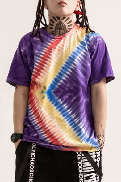 Cool Purple Tie Dye Graffiti Print Hip Hop Fashion Casual T-Shirt