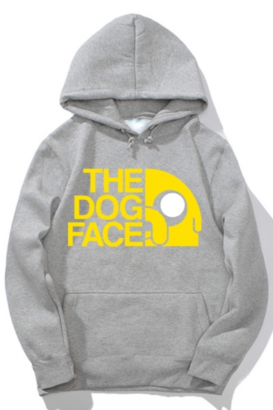 Funny Unique Letter THE DOG FACE Logo Printed Long Sleeve Loose Casual Hoodie for Men