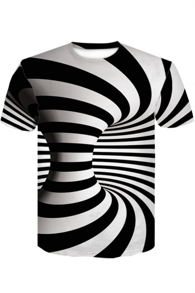Hot Popular 3D Black and White Striped Whirlpool Print Unisex Casual T ...