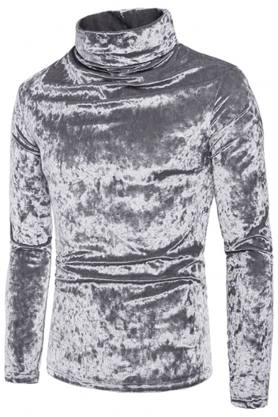 Men's Winter New Trendy High Neck Long Sleeve Plain Velvet Fitted Sweatshirt