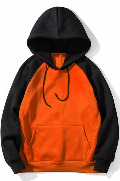 New Fashion Colorblock Long Sleeve Casual Loose Relaxed Drawstring Hoodie for Guys