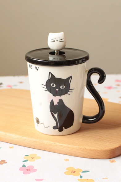 New Trendy Cute Cartoon Cat Design Breakfast Porcelain Coffee Cup Mug Cup 6.6*9.9cm
