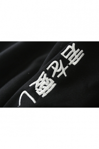 Novelty Long Sleeve Floral Letter Embroidered Black Boxy Casual Hoodie