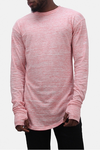 Streetwear Cool Round Neck Long Sleeve with Gloves Round Hem Fitted T-Shirt for Men