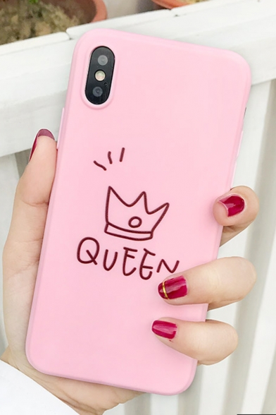 Stylish Letter KING QUEEN Crown Printed Soft Basic iPhone Case