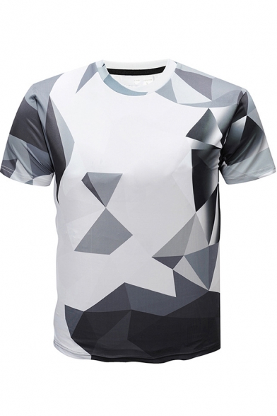 White 3D Stylish Geometric Print Short Sleeve Casual T-Shirt