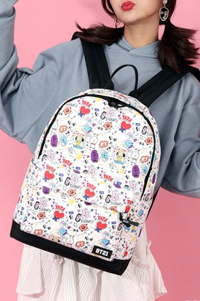 31*15*45cm Lovely Cartoon Graffiti Printed White School Bag Backpack