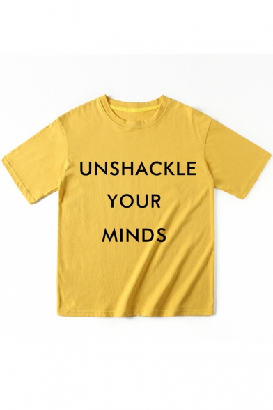 Comfortable Short Sleeve Round Neck Letter UNSHACKLE YOUR MINDS Printed Unisex Tee